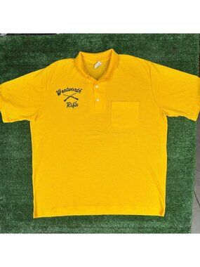 Vintage 70s Wentworth Rifle Shooting Polo Shirt Yellow XL Single Stitch Firearms
